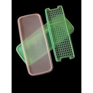 Vtg Retro Tupperware 782-1 Celery Keeper Vegetable Crisper  Jadeite Green Plasti